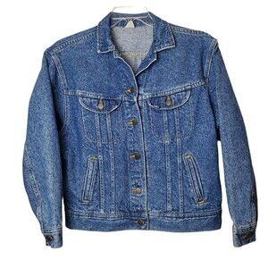 Vintage 80s Lee Jean Jacket Womens Medium Blue Button Up Made in USA Streetwear